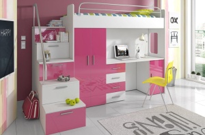 SISTEM MODULAR PENTRU CAMERA COPII ALB/ROZ RAJ4 KM DESIGN MODERN - Img 5