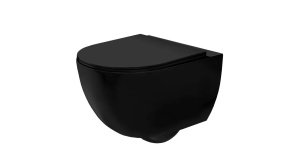 VAS DE TOALETA SUSPENDAT REA CARLO MINI RIMLESS FLAT, NEGRU MAT, DIN CERAMICA, CALITATE SUPERIOARA