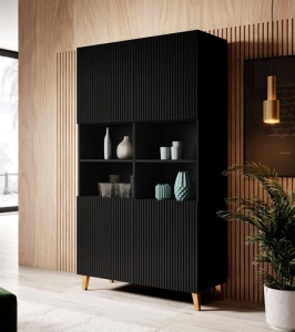 BIBLIOTECA LIVING, CAMA-PAFOS-REGAL-CZ/CZ 176CM, NEGRU MAT, PLACI LAMINATE SI MDF, DESIGN MODERN - Img 3