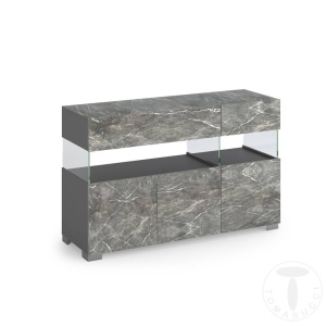 BUFET LIVING 129CM, FLOAT MARBLE, COD 5064, STIL MODERN, REALIZATA PANOURI LAMINATE, EFECT MARMURA - Img 1