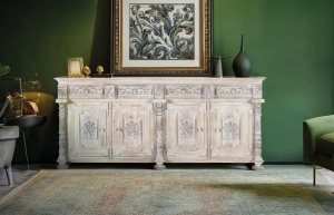 BUFET LIVING 225CM, COD 1690, DIN LEMN DE MANGO, ALB ANTICHIZAT, ARTIM GROUP SELECTION