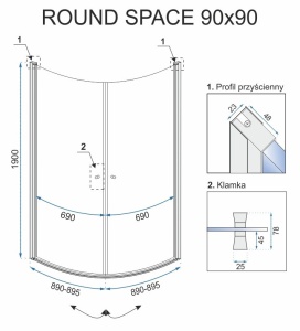 CABINA DE DUS ROUND SPACE N2 90CM DIN STICLA SECURIZATA CALITATE SUPERIOARA