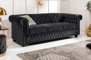 CANAPEA, CHESTERFIELD, 205CM CU 3 LOCURI, MATERIAL CATIFEA DE CULOARE NEAGRA, ARTIM GROUP SELECTION