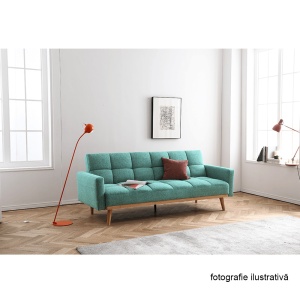 CANAPEA EXTENSIBILA MAVERA, MENTOL, DIN TEXTIL SI LEMN STEJAR, STIL MODERN, TK