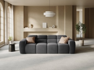 CANAPEA LISA, 4 LOCURI, 265 CM, GRI INCHIS, TAPITERIE DIN CATIFEA, DESIGN DEOSEBIT