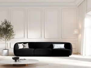 CANAPEA MILEY, 3 LOCURI, 259 CM, NEGRU 19, TAPITERIE DIN CATIFEA, DESIGN DEOSEBIT