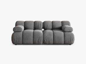 CANAPEA MODULARA BELLIS, CU 2 LOCURI, GRI DESCHIS, CU TAPITERIE DIN CATIFE BLUVEL, MICADONI