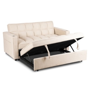 CANAPEA RABATABILA, ARTIM MEBLE, REALIZAT DIN MATERIAL TEXTIL BEJ SI METAL, STIL MODERN - Img 3