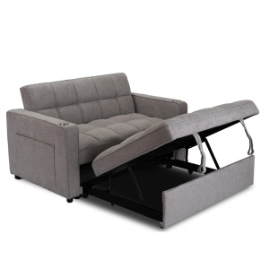 CANAPEA RABATABILA, ARTIM MEBLE, REALIZAT DIN MATERIAL TEXTIL GRI INCHIS SI METAL, STIL MODERN - Img 4