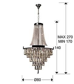 CANDELABRU PALACE, 170/270 CM, CROM/FUMURIU/TRANSPARENT, DIN METAL SI STICLA, STIL MODERN - Img 2