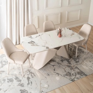 CEL MAI MIC PRET!!!MASA EXTENSIBILA 160-240CM, ARTIM MEBLE, REALIZATA DIN METAL SI CERAMICA, CULOARE MARMURA ALBA/CREM, STIL MODERN - Img 2