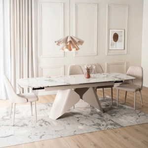 CEL MAI MIC PRET!!!MASA EXTENSIBILA 160-240CM, ARTIM MEBLE, REALIZATA DIN METAL SI CERAMICA, CULOARE MARMURA ALBA/CREM, STIL MODERN - Img 5