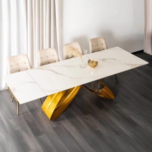 CEL MAI MIC PRET!!!MASA EXTENSIBILA 160-240CM, ARTIM MEBLE, REALIZATA DIN METAL SI CERAMICA, CULOARE MARMURA ALBA/AURIU, STIL MODERN - Img 3