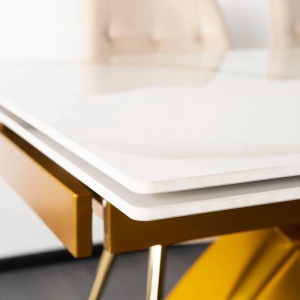 CEL MAI MIC PRET!!!MASA EXTENSIBILA 160-240CM, ARTIM MEBLE, REALIZATA DIN METAL SI CERAMICA, CULOARE MARMURA ALBA/AURIU, STIL MODERN - Img 5