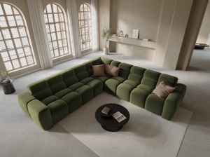 COLTAR LISA, 6 LOCURI, 310 CM, VERDE OLIVE, TAPITERIE DIN CATIFEA, DESIGN DEOSEBIT