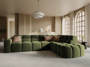 COLTAR LISA, DREAPTA, 5 LOCURI, 293 CM, VERDE OLIVE, TAPITERIE DIN CATIFEA, DESIGN DEOSEBIT