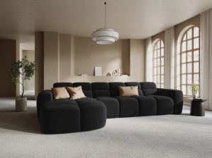 COLTAR LISA, STANGA, 5 LOCURI, 310 CM, NEGRU, TAPITERIE DIN CATIFEA, DESIGN DEOSEBIT