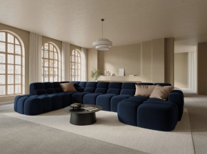 COLTAR LISA, STANGA, 7 LOCURI, 387 CM, ALBASTRU ROYAL, TAPITERIE DIN CATIFEA, DESIGN DEOSEBIT