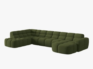 COLTAR LISA, STANGA, 7 LOCURI, 387 CM, VERDE OLIVE 35, TAPITERIE DIN STOFA, DESIGN DEOSEBIT