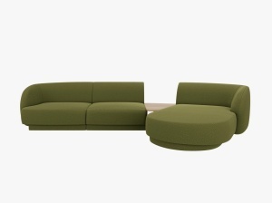 COLTAR MILEY, CU 3 LOCURI, PE DREAPTA, VERDE MASLINIU INCHIS, CU TAPITERIE DIN TEXTIL BOUCLE BALOO, MICADONI