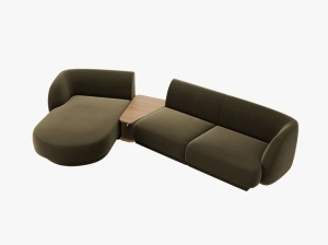 COLTAR MILEY, CU 3 LOCURI, PE STANGA, VERDE MASLINIU INCHIS, CU TAPITERIE DIN CATIFEA BLUVEL, MICADONI - Img 2