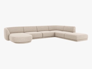 COLTAR MILEY, CU 6 LOCURI, PE DREAPTA, BEJ, CU TAPITERIE DIN TEXTIL CHENILLE, MICADONI