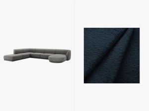 COLTAR MILEY, CU 6 LOCURI, PE STANGA, ALBASTRU INCHIS, CU TAPITERIE DIN TEXTIL BOUCLE BALOO, MICADONI