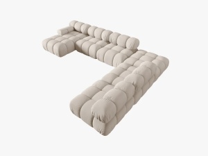 COLTAR MODULAR BELLIS, DREAPTA, 6 LOCURI, 379 CM, BEJ DESCHIS 23, TAPITERIE DIN CATIFEA 3D, DESIGN DEOSEBIT - Img 3