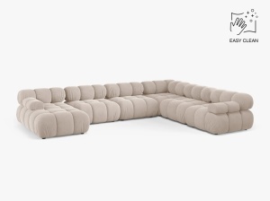 COLTAR MODULAR PANORAMIC BELLIS, PE DREAPTA, BEJ DESCHIS, CU TAPITERIE DIN CATIFEA VENUS, MICADONI