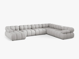 COLTAR MODULAR PANORAMIC BELLIS, PE DREAPTA, GRI DESCHIS, CU TAPITERIE DIN TEXTIL STRUCTURAT LIBERTY, MICADONI