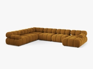 COLTAR MODULAR PANORAMIC BELLIS, PE STANGA, GALBEN, CU TAPITERIE DIN CATIFEA BLUVEL, MICADONI