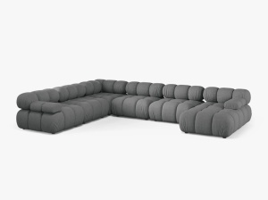 COLTAR MODULAR PANORAMIC BELLIS, PE STANGA, GRI, CU TAPITERIE DIN TEXTIL STRUCTURAT BELLIS, MICADONI