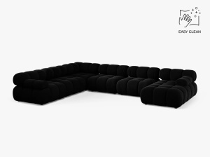 COLTAR MODULAR PANORAMIC BELLIS, PE STANGA, NEGRU, CU TAPITERIE DIN CATIFEA VENUS, MICADONI