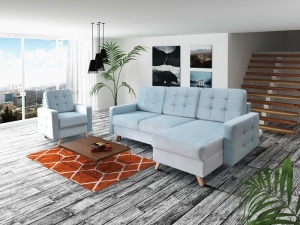 COLTAR, VEGAS EXTENSIBIL 236 CM, STOFA ALBASTRU DESCHIS, DESIGN SCANDINAV