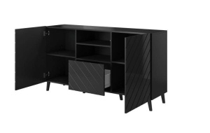 COMODA ELEGANTA, ABETTO 150CM, DIN PLACI LAMINATE SI MDF, NEGRU, DESIGN MODERN