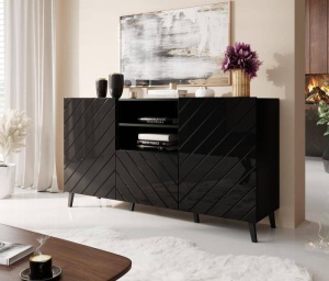 COMODA ELEGANTA, ABETTO 150CM, DIN PLACI LAMINATE SI MDF, NEGRU, DESIGN MODERN - Img 4