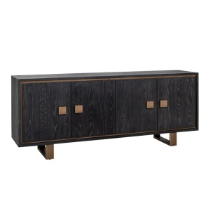 COMODA HUNTER, 200 CM, 7481, CU 4 USI, NEGRU RUSTIC, DIN FURNIR DE STEJAR SI METAL, RICHMOND INTERIORS