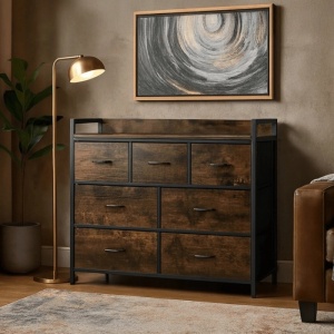 COMODA LIVING 98CM, ARTIM MEBLE, CU SERTARE, REALIZATA DIN METAL SI MDF, CULOARE STEJAR RUSTIC/NEGRU, STIL MODERN