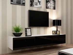 COMODA LIVING RTV VIGO 180 ALB/NEGRU DESIGN MODERN CM