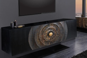 COMODA LIVING SUSPENDATA 177CM, GOLDEN SUNSET, NEGRU/AURIU, DIN LEMN MASIV DE MANGO SI METAL