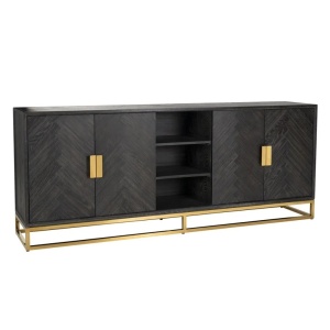 COMODA OAKURA CU 4 USI, NEGRU RUSTIC, 7446, CONFECTIONATA DIN FURNIR DE STEJAR SI OTEL INOXIDABIL, RICHMOND INTERIORS