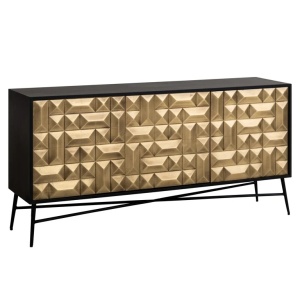 COMODA TETRO, 160 CM, NEGRU/AURIU, DIN MDF, LEMN DE MANGO SI METAL, RICHMOND INTERIORS