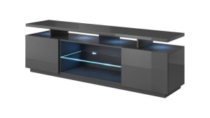 COMODA TV, CAMA-EVA-RTV-GRA/GRA 180CM, DIN PLACI LAMINATE SI MDF, GRI LUCIOS, DESIGN MODERN