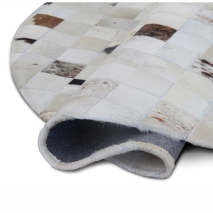 Covor de lux din piele, alb/gri/maro, patchwork, 200x200, PIELE DE VITĂ TIP 10, 0000188873 - Img 6