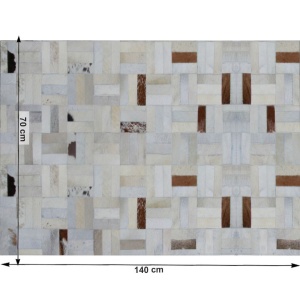 Covor de lux din piele, alb/gri/maro, patchwork, 70x140, PIELE DE VITĂ TIP 1, 0000188799 - Img 7