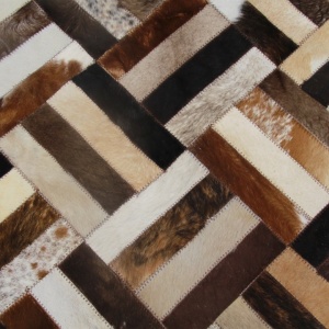 Covor de lux din piele, maro/negru/bej, patchwork, 70x140 , PIELE DE VITĂ TIP 2, 0000188800 - Img 5