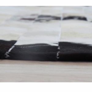 Covor de lux din piele, negru/bej/alb, patchwork, 150x150, PIELE DE VITĂ TIP 9, 0000188871 - Img 4