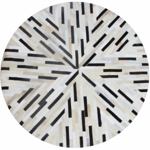 Covor de lux din piele, negru/bej/alb, patchwork, 200x200, PIELE DE VITĂ TIP 8, 0000188868 - Img 6