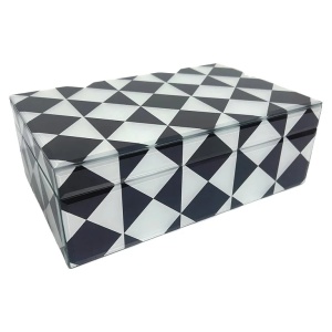 CUTIE DE DPOZITARE MARE, SILAS JB-0103, ALB/NEGRU, CONFECTIONATA DIN MDF SI STICLA, RICHMOND INTERIOR