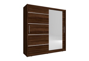 DULAP DORMITOR CU OGLINDA MAJA I ALU 180 STEJAR SONOMA CIOCOLATIU DESIGN MODERN PSK